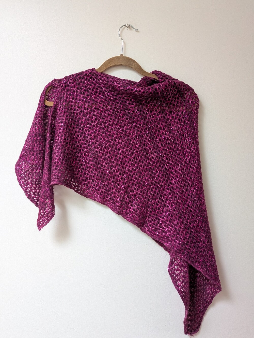 Y2K Vintage Charlie Paige Fuchsia Sparkly Crochet Whimsigoth Boho poncho shawl